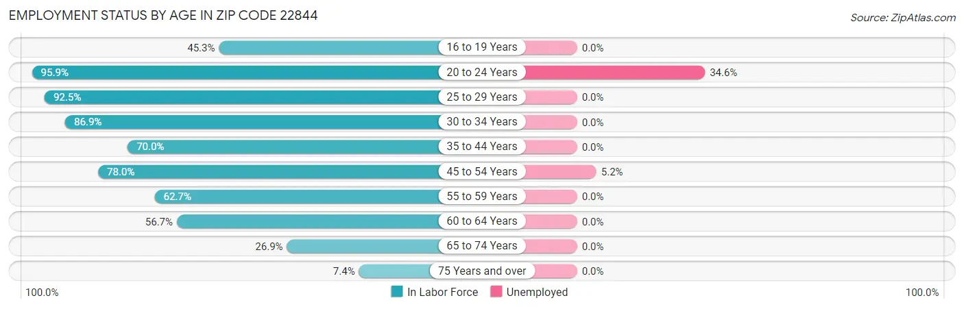 Employment Status by Age in Zip Code 22844