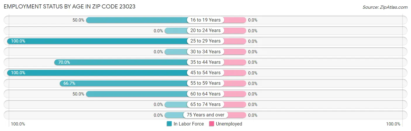 Employment Status by Age in Zip Code 23023