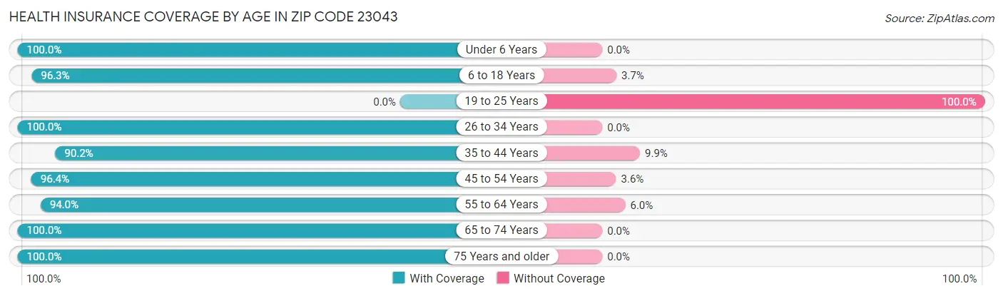 Health Insurance Coverage by Age in Zip Code 23043