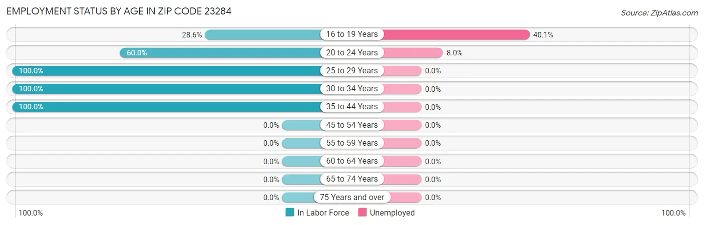 Employment Status by Age in Zip Code 23284