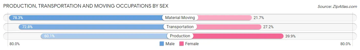 Production, Transportation and Moving Occupations by Sex in Zip Code 23608