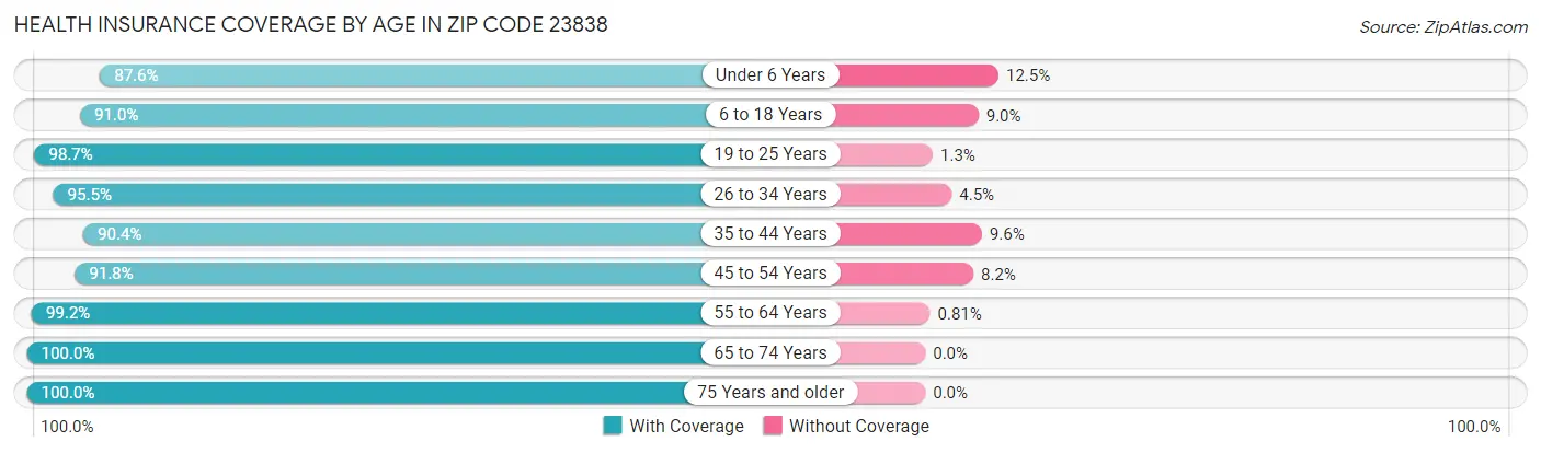 Health Insurance Coverage by Age in Zip Code 23838