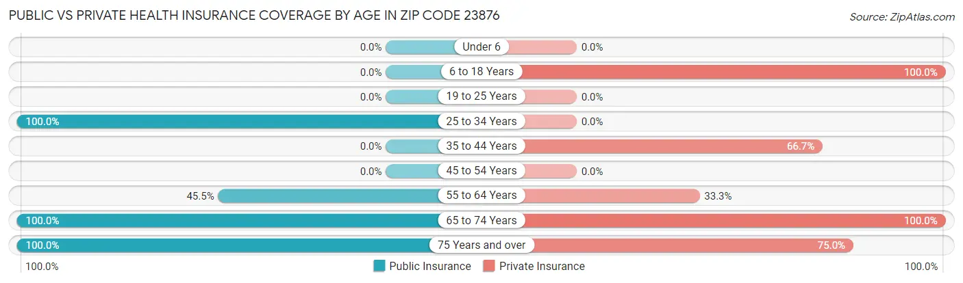 Public vs Private Health Insurance Coverage by Age in Zip Code 23876