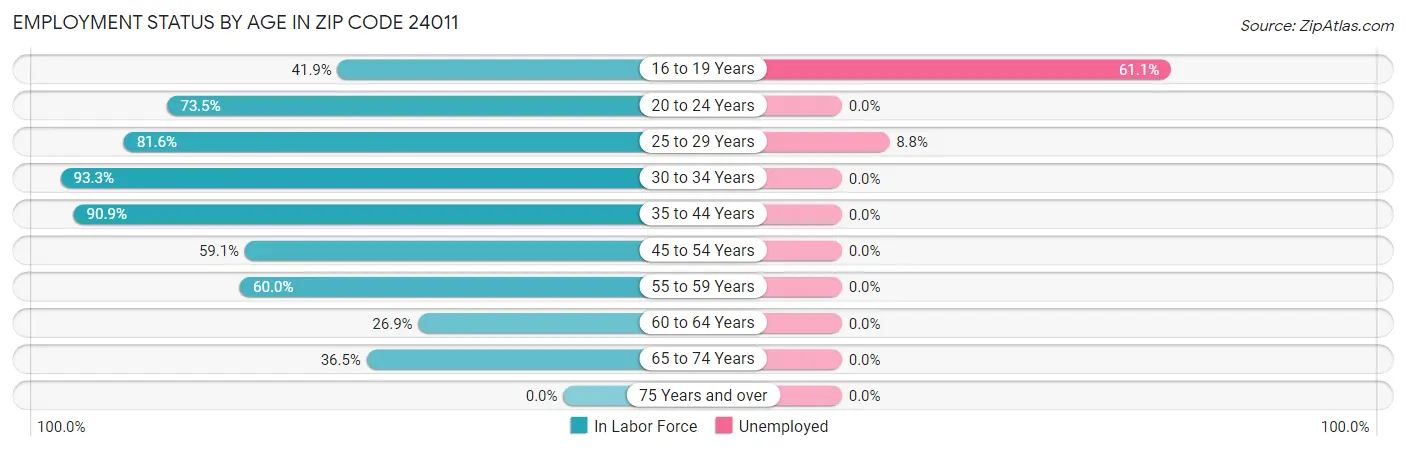 Employment Status by Age in Zip Code 24011