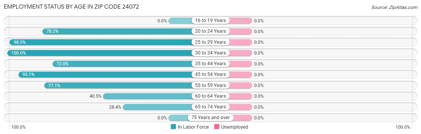 Employment Status by Age in Zip Code 24072