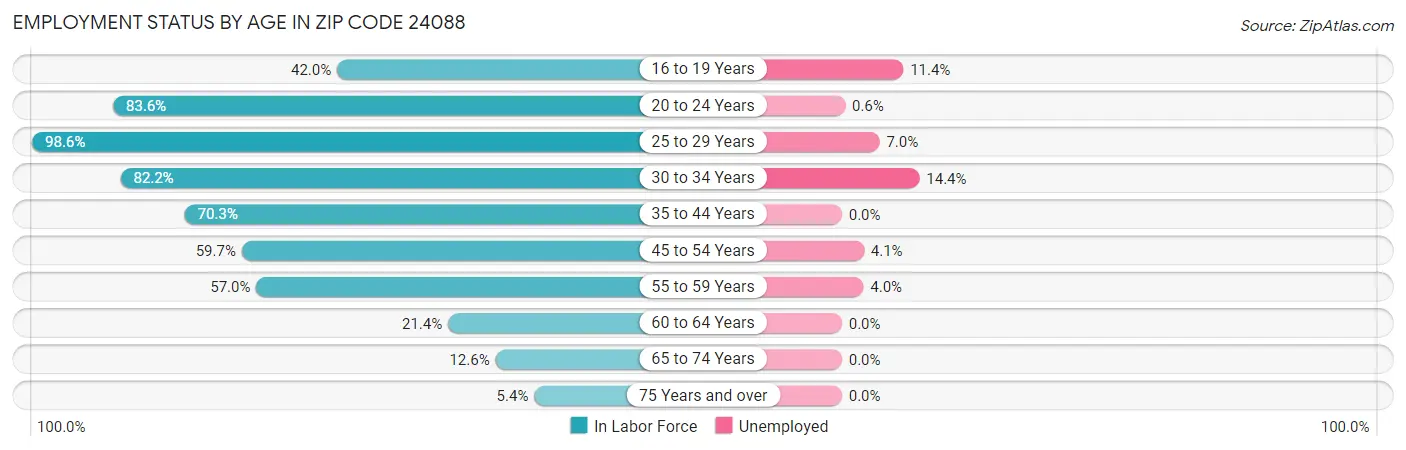 Employment Status by Age in Zip Code 24088