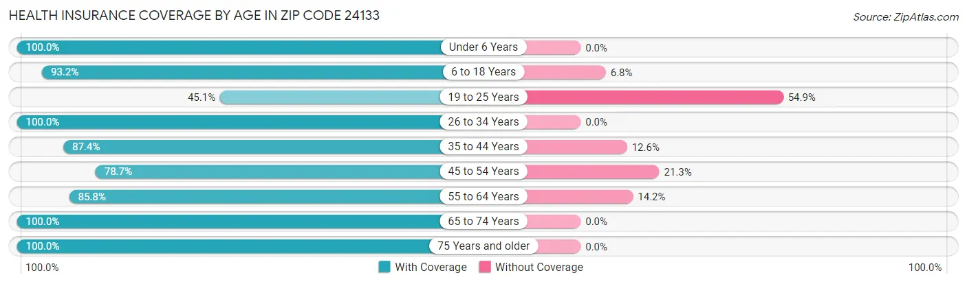 Health Insurance Coverage by Age in Zip Code 24133