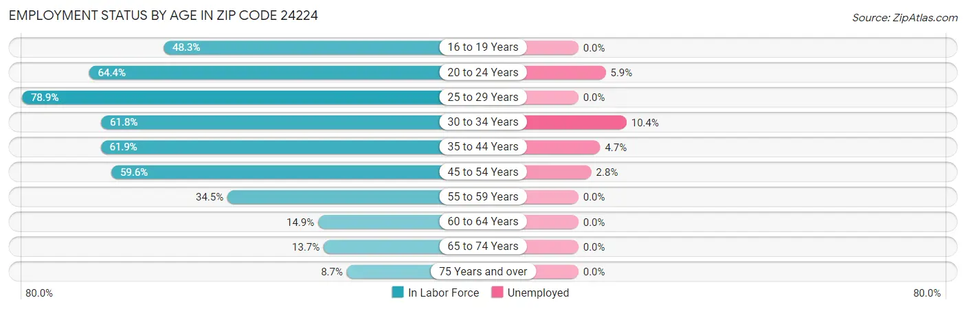 Employment Status by Age in Zip Code 24224