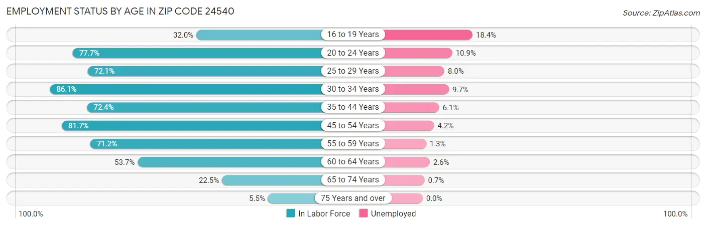 Employment Status by Age in Zip Code 24540