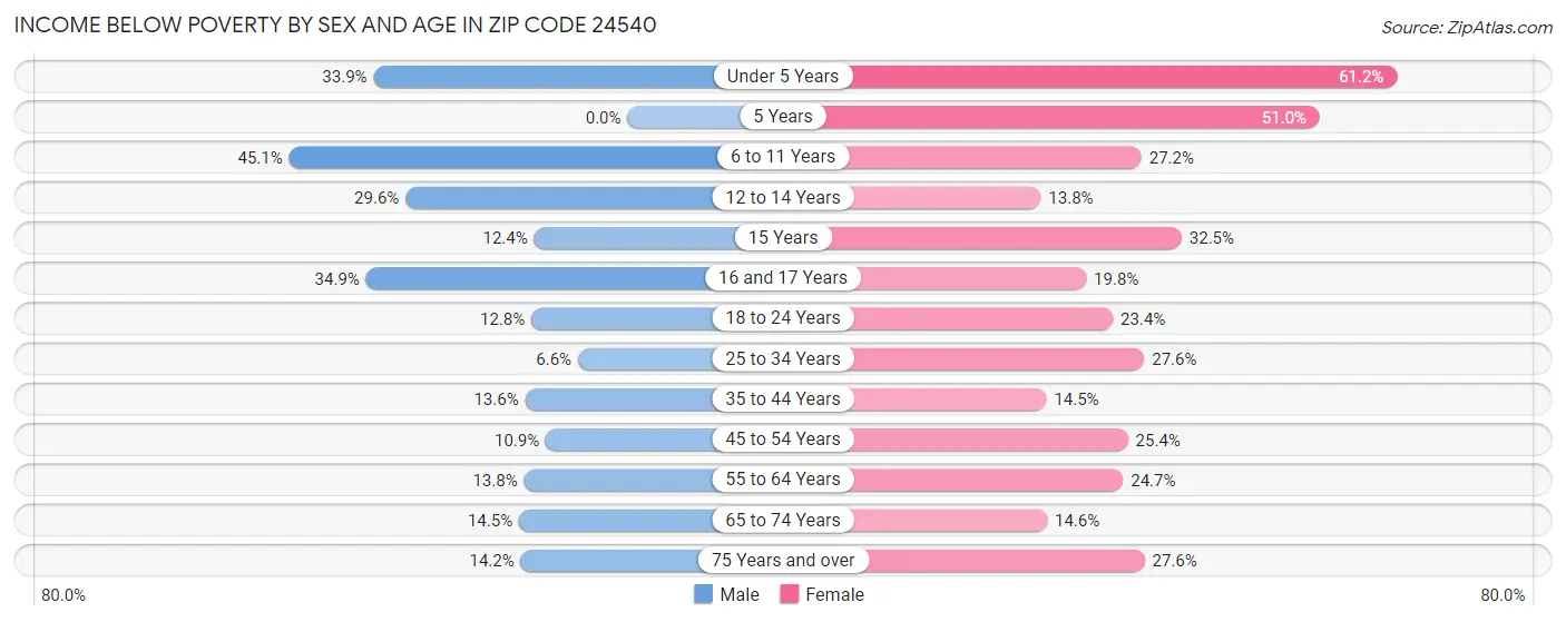 Income Below Poverty by Sex and Age in Zip Code 24540