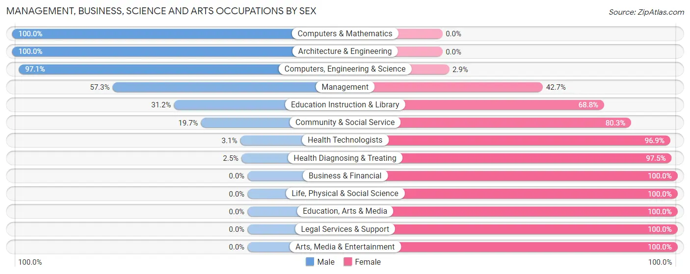 Management, Business, Science and Arts Occupations by Sex in Zip Code 24558