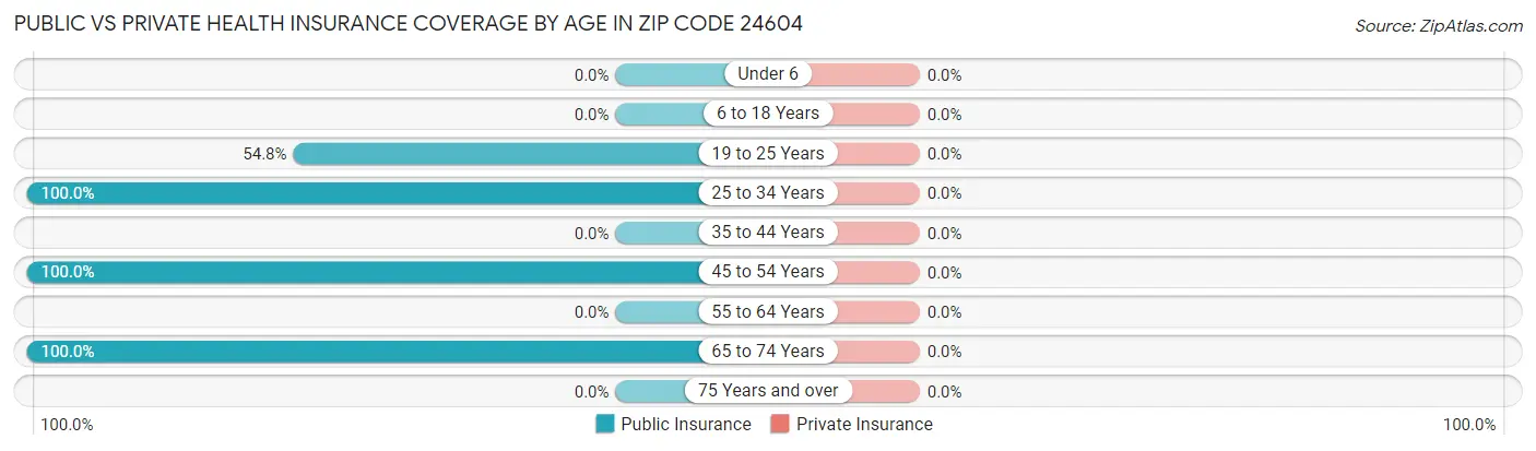 Public vs Private Health Insurance Coverage by Age in Zip Code 24604