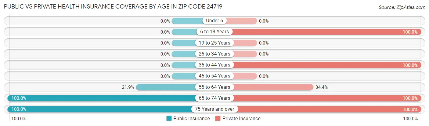 Public vs Private Health Insurance Coverage by Age in Zip Code 24719
