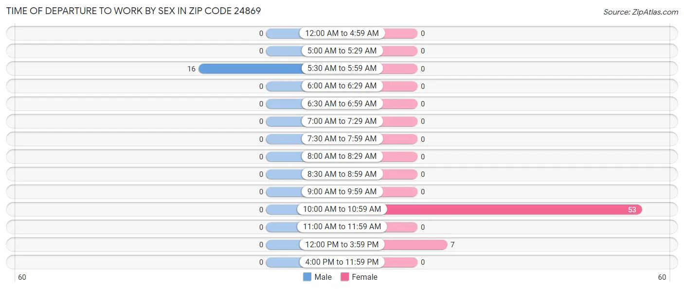Time of Departure to Work by Sex in Zip Code 24869