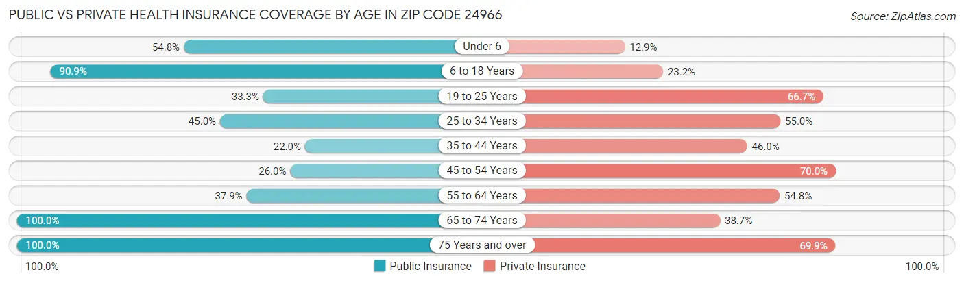 Public vs Private Health Insurance Coverage by Age in Zip Code 24966