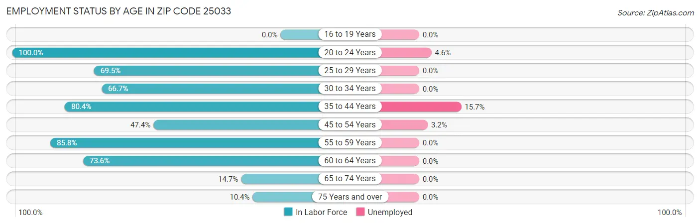 Employment Status by Age in Zip Code 25033