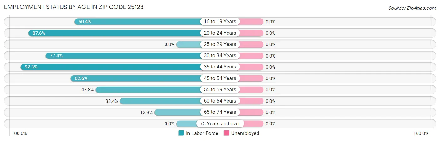 Employment Status by Age in Zip Code 25123