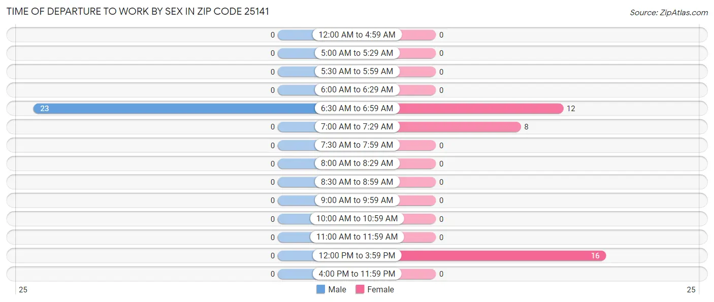 Time of Departure to Work by Sex in Zip Code 25141