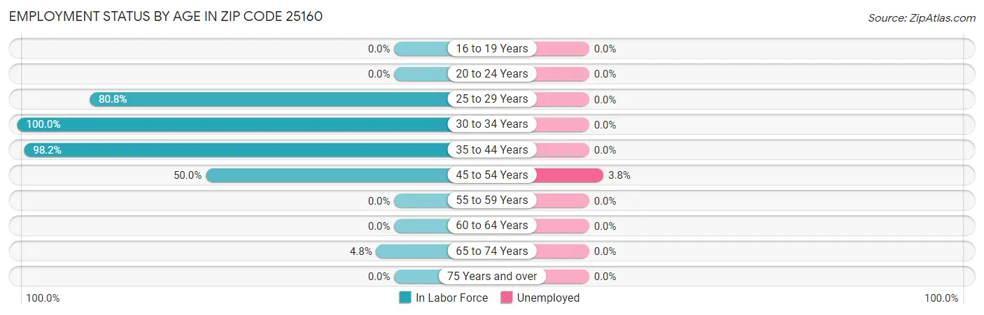 Employment Status by Age in Zip Code 25160