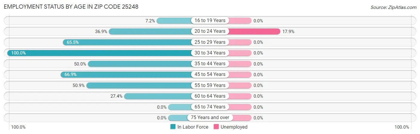 Employment Status by Age in Zip Code 25248