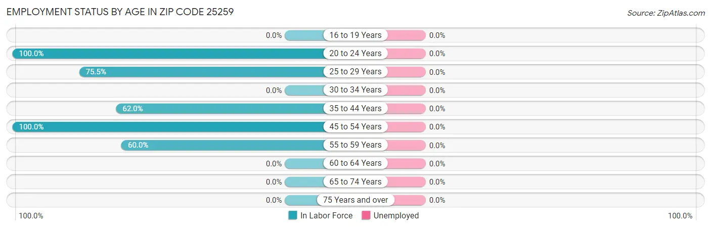 Employment Status by Age in Zip Code 25259