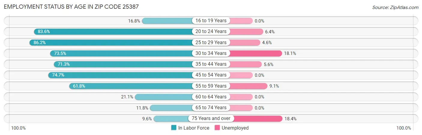 Employment Status by Age in Zip Code 25387