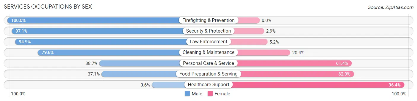 Services Occupations by Sex in Zip Code 25405