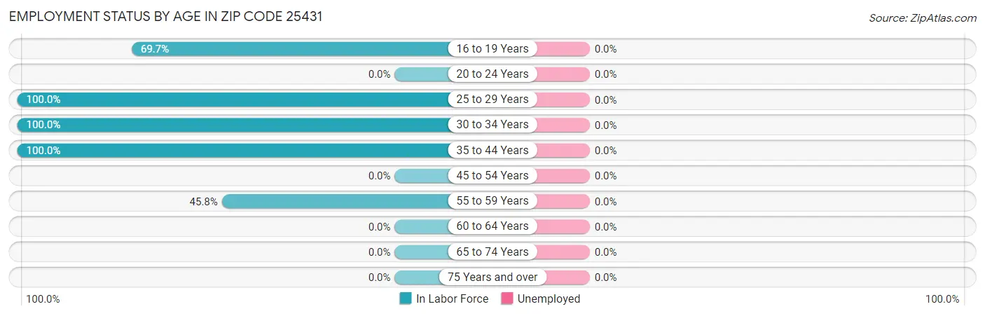 Employment Status by Age in Zip Code 25431