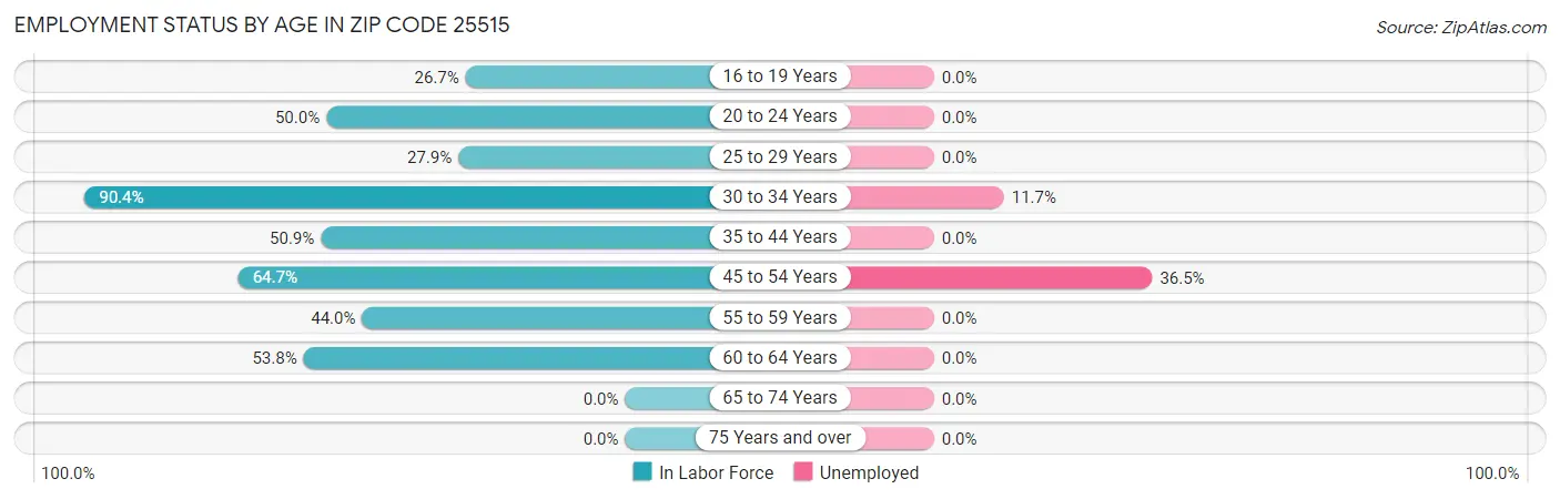 Employment Status by Age in Zip Code 25515