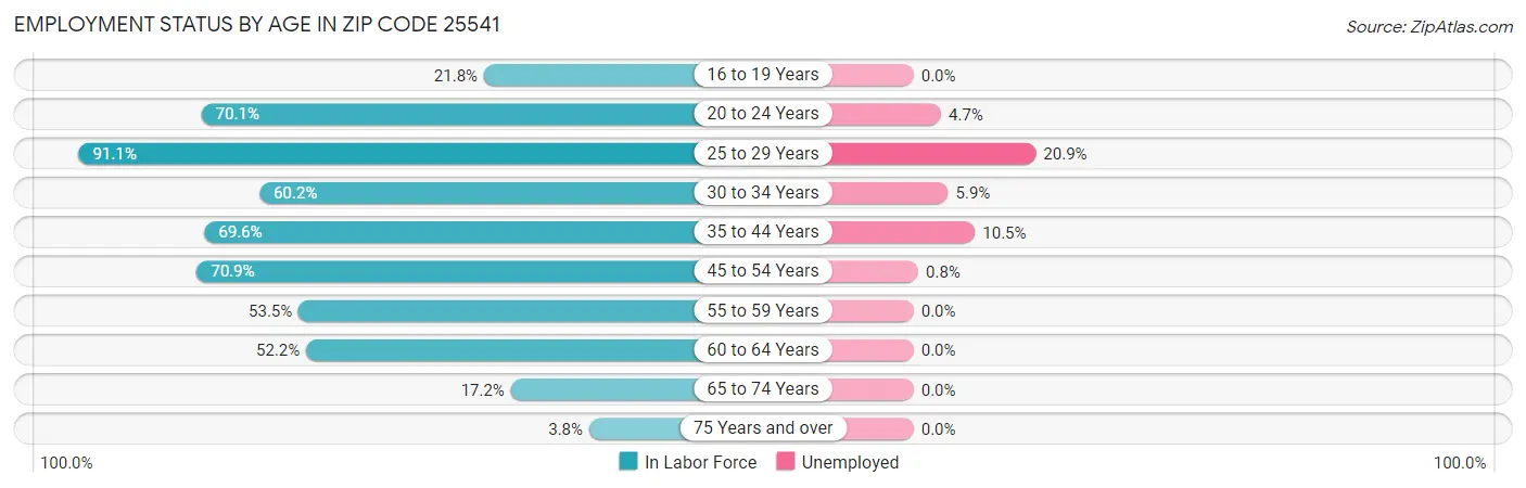 Employment Status by Age in Zip Code 25541