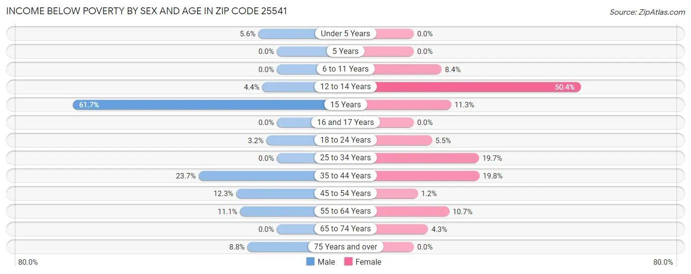 Income Below Poverty by Sex and Age in Zip Code 25541