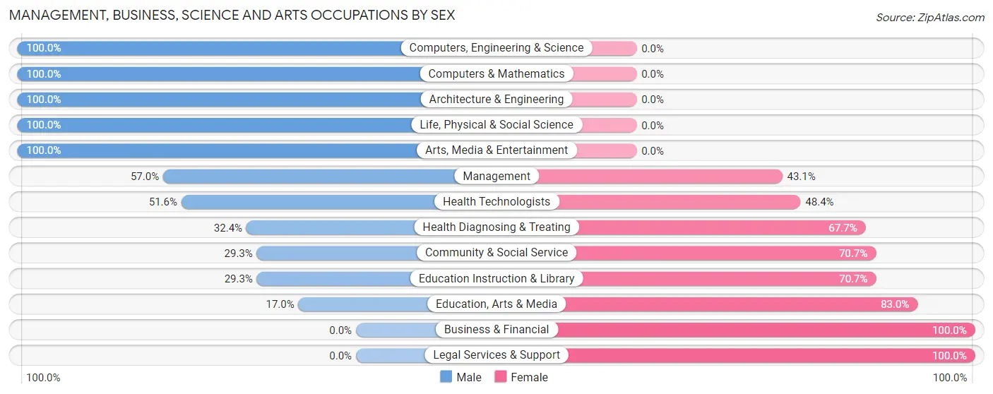 Management, Business, Science and Arts Occupations by Sex in Zip Code 25541