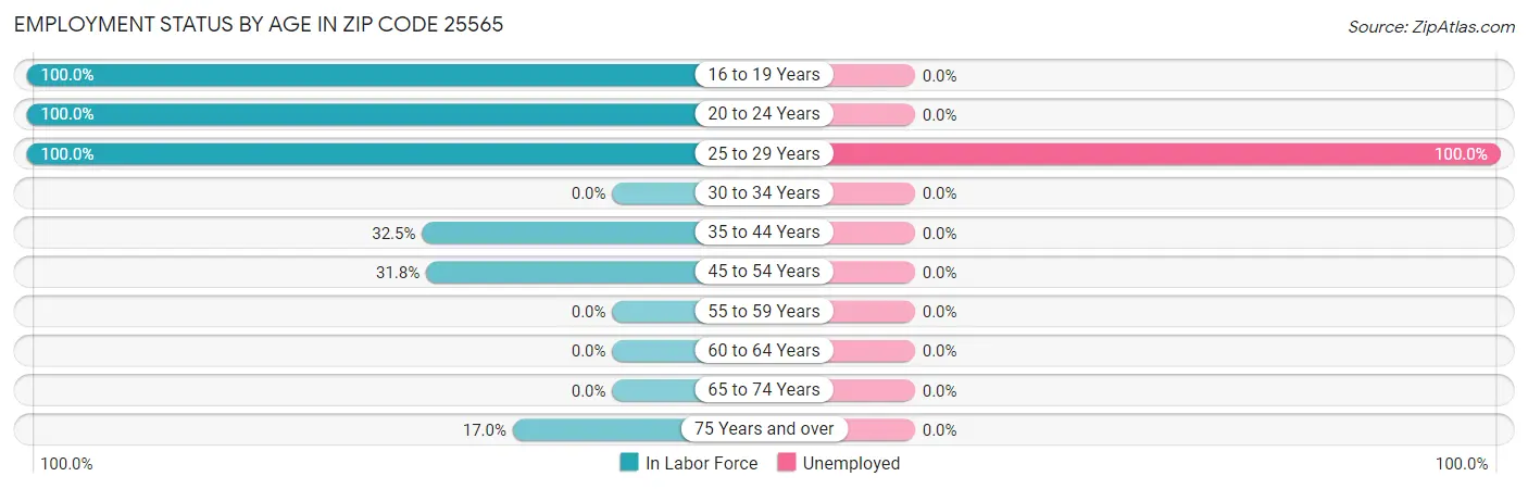 Employment Status by Age in Zip Code 25565