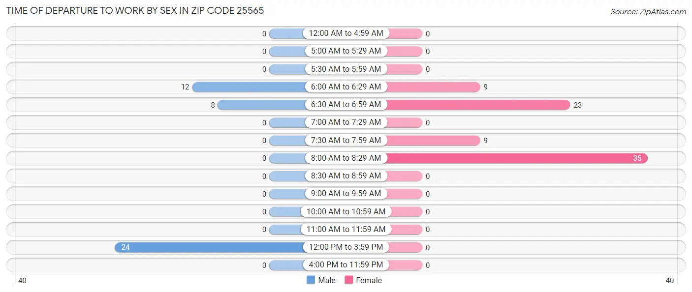 Time of Departure to Work by Sex in Zip Code 25565