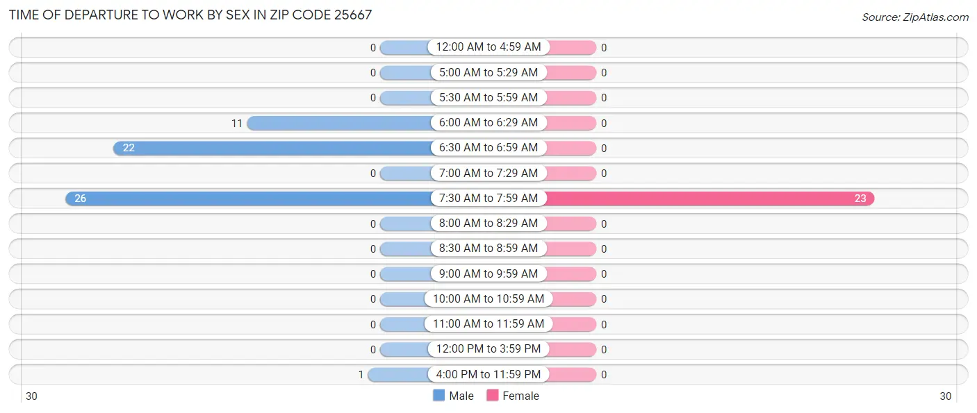 Time of Departure to Work by Sex in Zip Code 25667