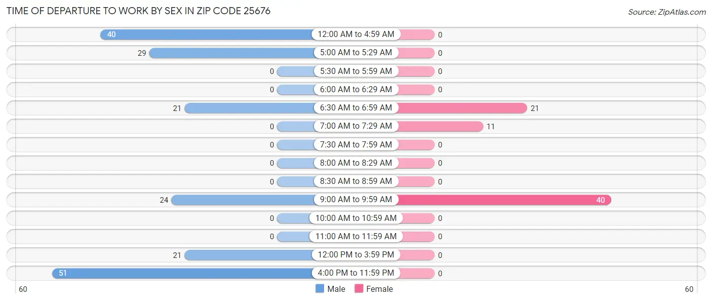 Time of Departure to Work by Sex in Zip Code 25676