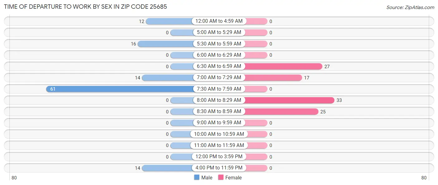 Time of Departure to Work by Sex in Zip Code 25685