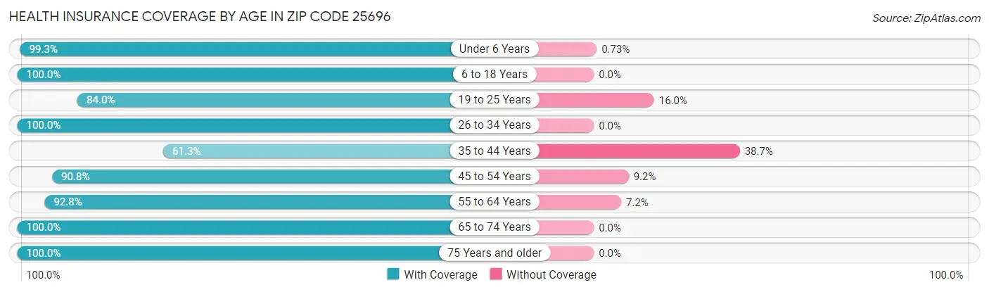Health Insurance Coverage by Age in Zip Code 25696