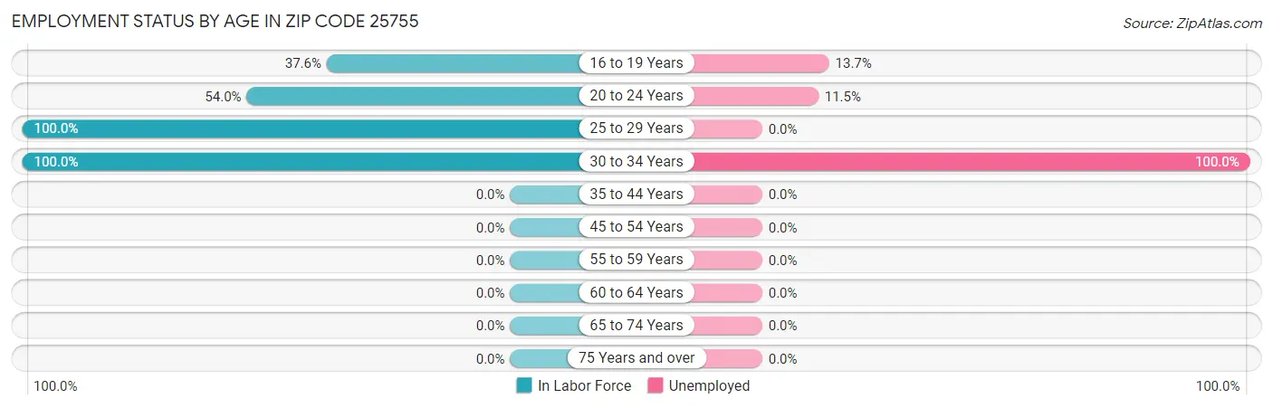 Employment Status by Age in Zip Code 25755