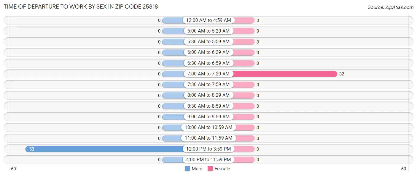 Time of Departure to Work by Sex in Zip Code 25818
