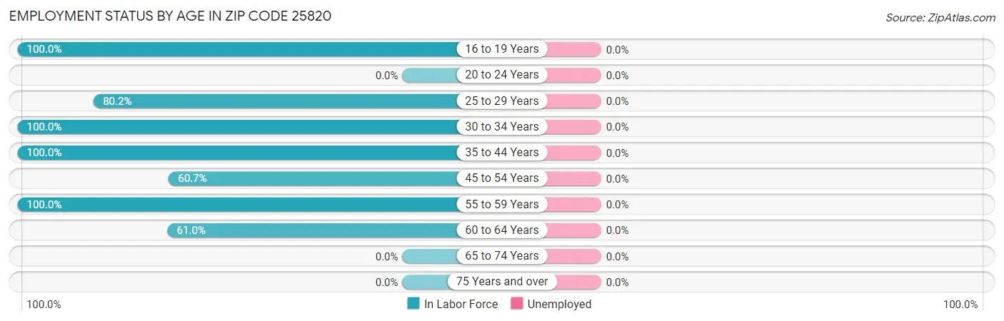 Employment Status by Age in Zip Code 25820