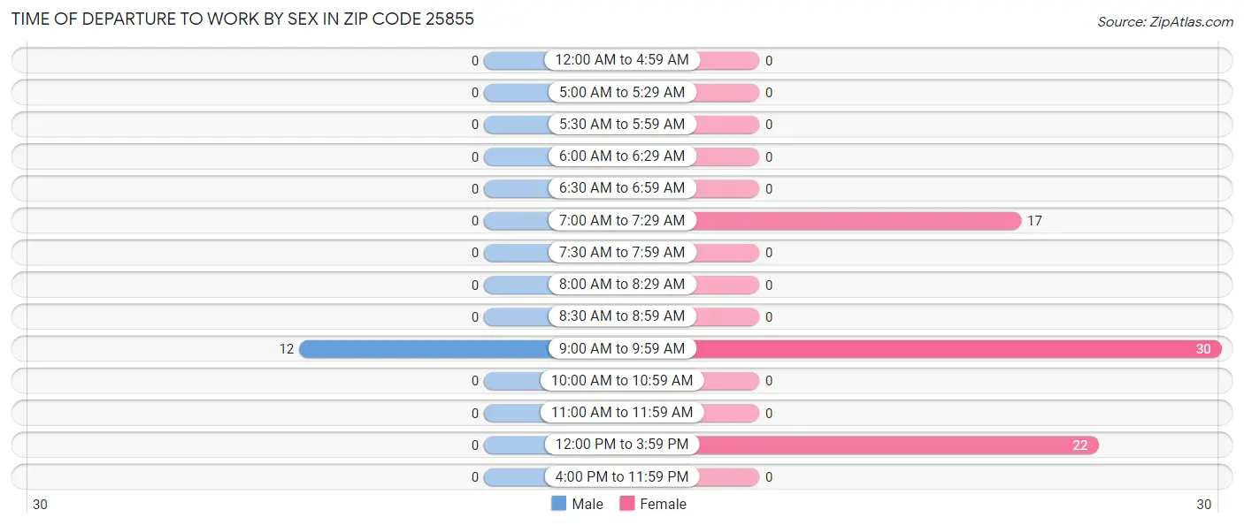 Time of Departure to Work by Sex in Zip Code 25855