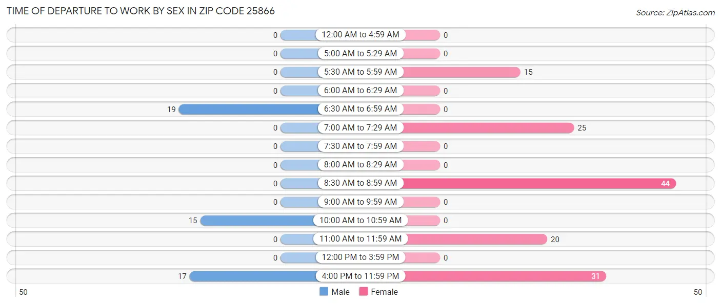 Time of Departure to Work by Sex in Zip Code 25866