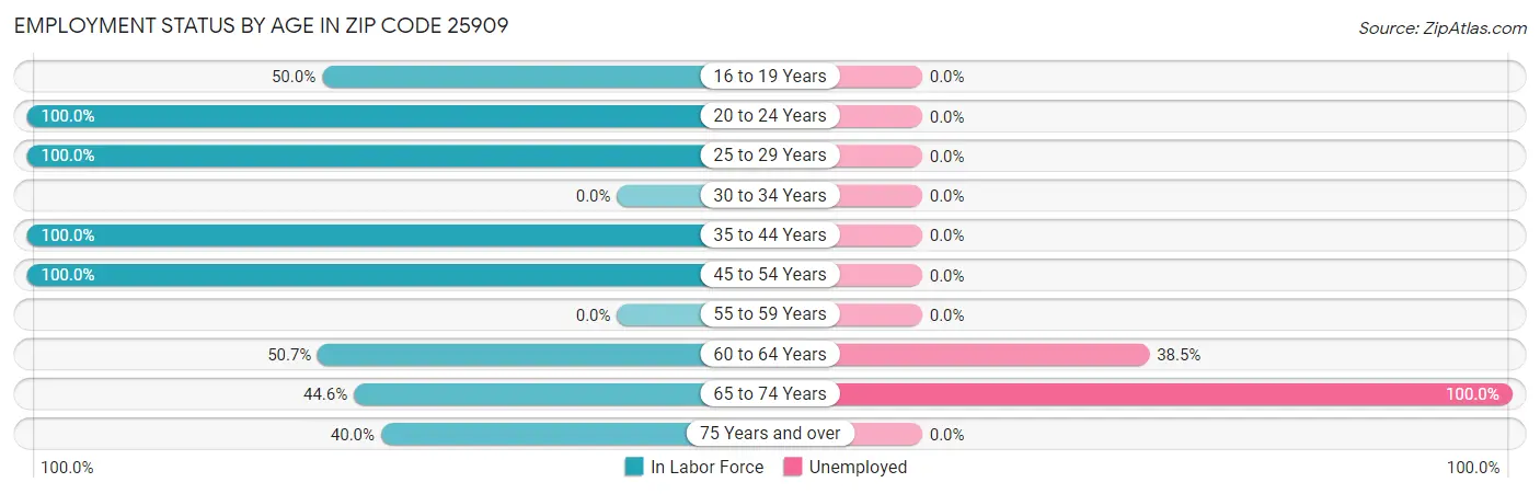 Employment Status by Age in Zip Code 25909