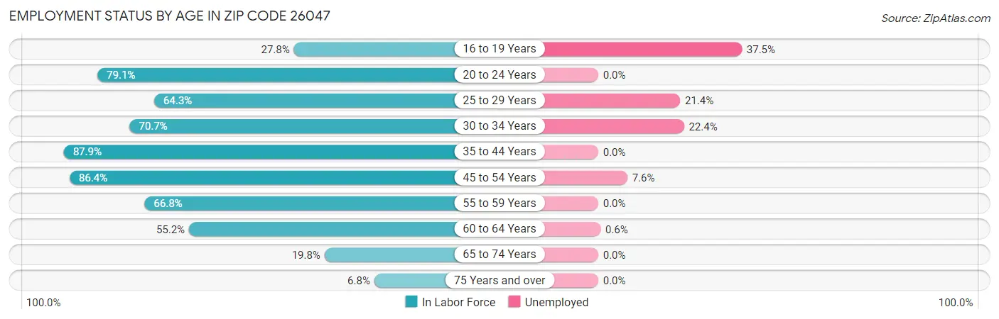 Employment Status by Age in Zip Code 26047
