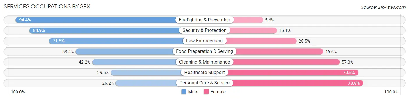 Services Occupations by Sex in Zip Code 26505