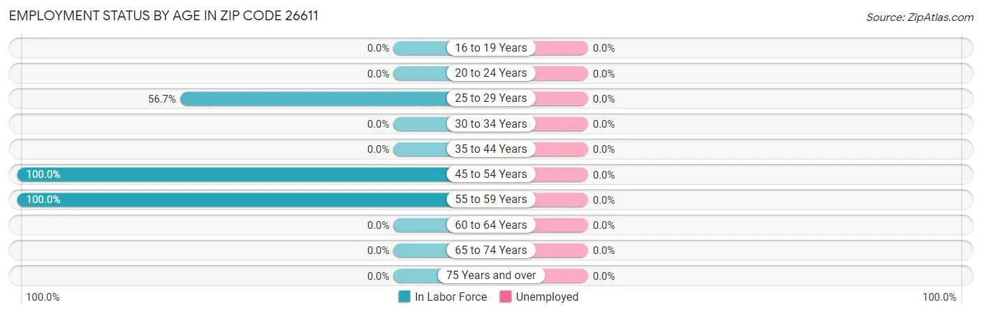Employment Status by Age in Zip Code 26611
