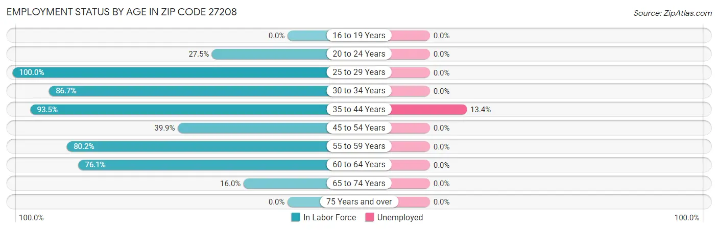 Employment Status by Age in Zip Code 27208
