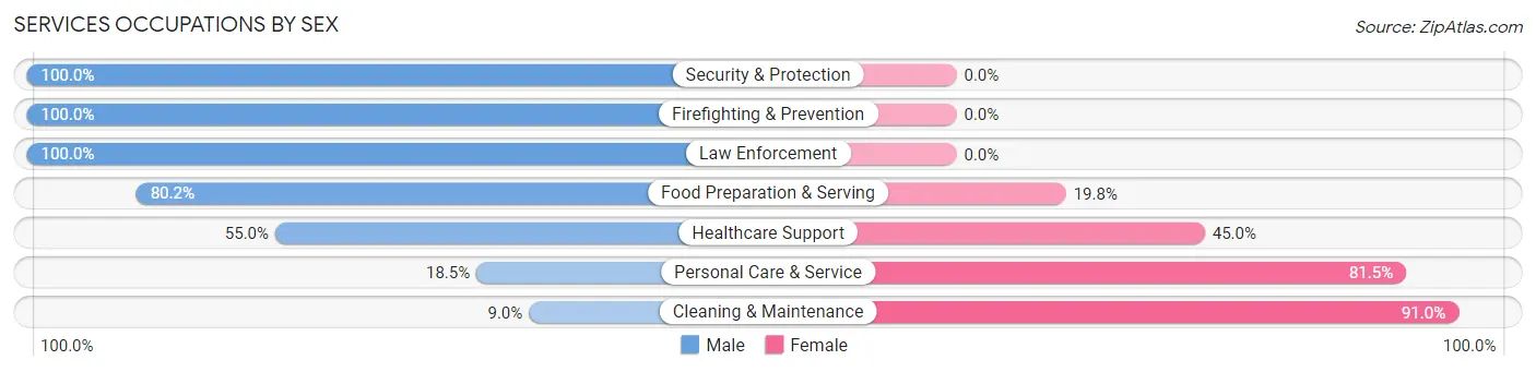 Services Occupations by Sex in Zip Code 27357