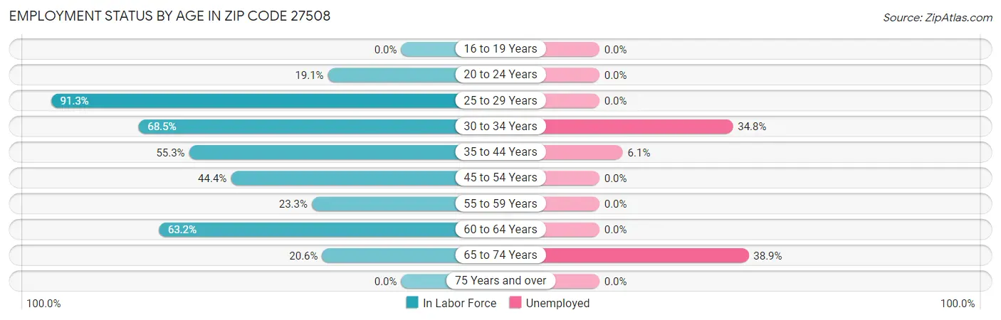 Employment Status by Age in Zip Code 27508